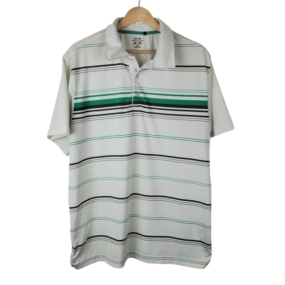 Snake Eyes Polo Shirt Mens XL Dry -18‎ White Green Stripe Short Sleeves Athletic